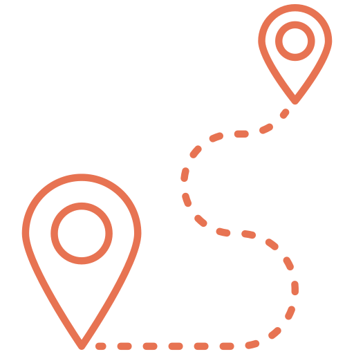 Icône représentant un parcours entre deux étapes, pour signifier que les voyages de plus de 300 km ne sont pas autorisés avec les véhicules que loue Ryôco - spécialiste de la location de vans pour slow travel à Pouilly les Nonains dans la loire